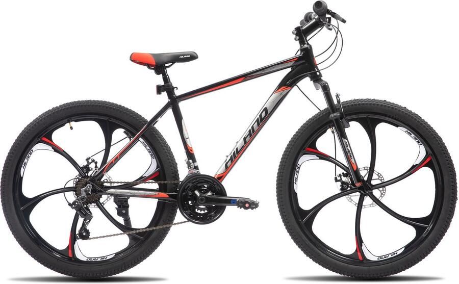 Hiland Mountainbike 26 inch MTB met 3 6-Spaaks Stervelgen 18 Versnellingen Lichtgewicht Aluminium Frame Dubbele Schijfrem Unisex