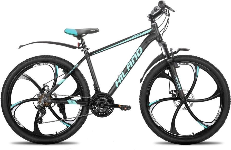 Hiland Mountainbike 26 inch MTB met 3 6-Spaaks Stervelgen 18 Versnellingen Lichtgewicht Aluminium Frame Dubbele Schijfrem Unisex