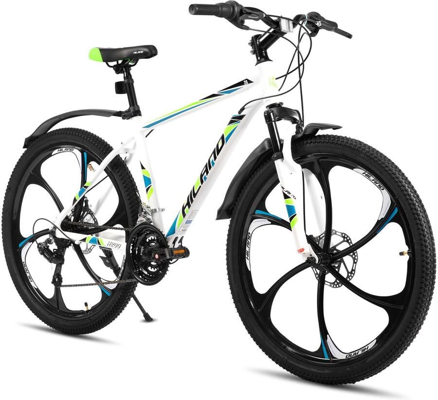 Hiland Mountainbike 26 inch MTB met 3 6-Spaaks Stervelgen 18 Versnellingen Lichtgewicht Aluminium Frame Dubbele Schijfrem Unisex