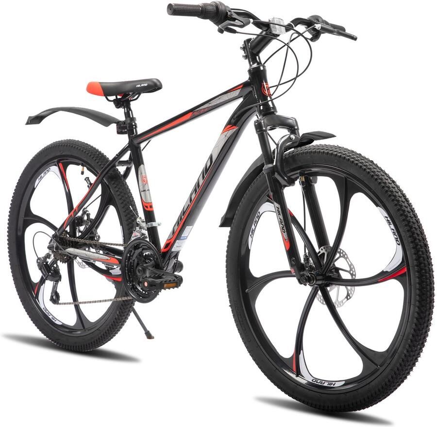 Hiland Mountainbike 26 inch MTB met 3 6-Spaaks Stervelgen 18 Versnellingen Lichtgewicht Aluminium Frame Dubbele Schijfrem Unisex