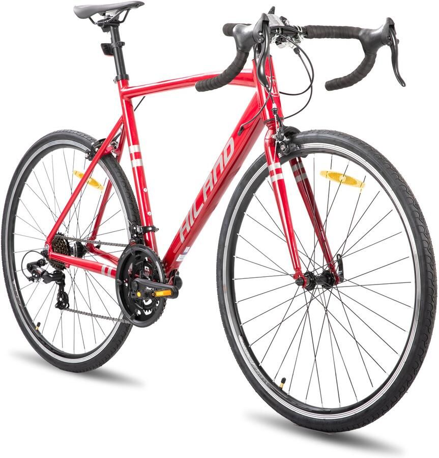 Hiland Racefiets 28 Inch 14 Versnellingen Aluminium Frame 530 mm 700C Wielmaat Herenfiets en Damesfiets Rood