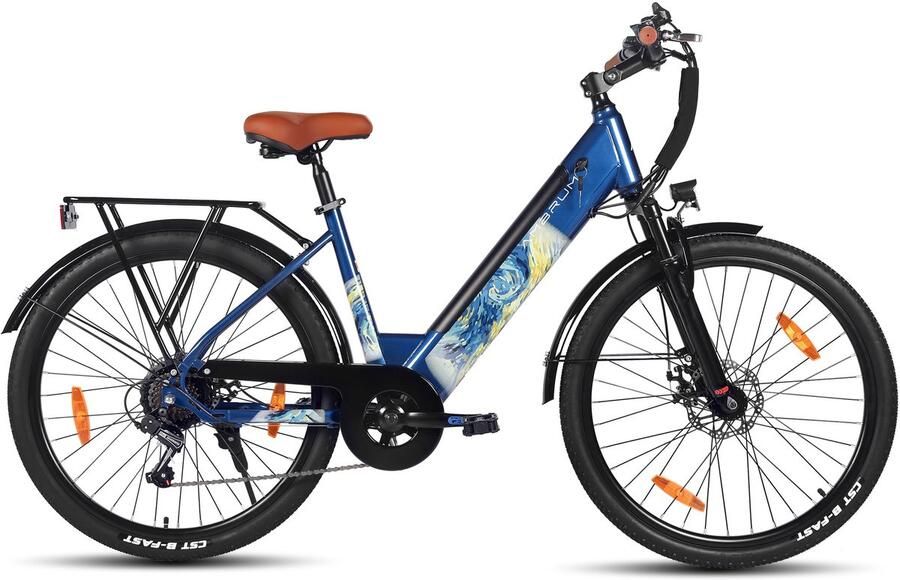 Hiland Starry elektrische stadsfiets 26 inch 250W motor 50 km actieradius 36V 7.8Ah accu Shi o 7-versnellingen Unisex Blauw