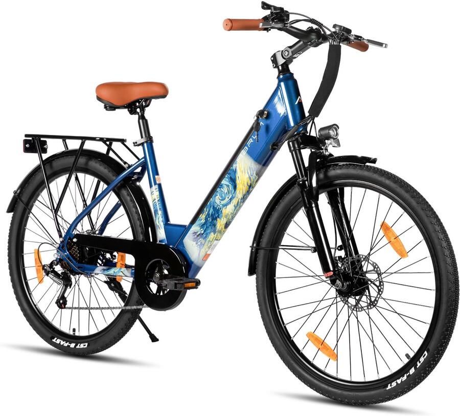 Hiland Starry elektrische stadsfiets 26 inch 250W motor 60 km actieradius 36V 10 4Ah accu Shi o 7-versnellingen Unisex blauw