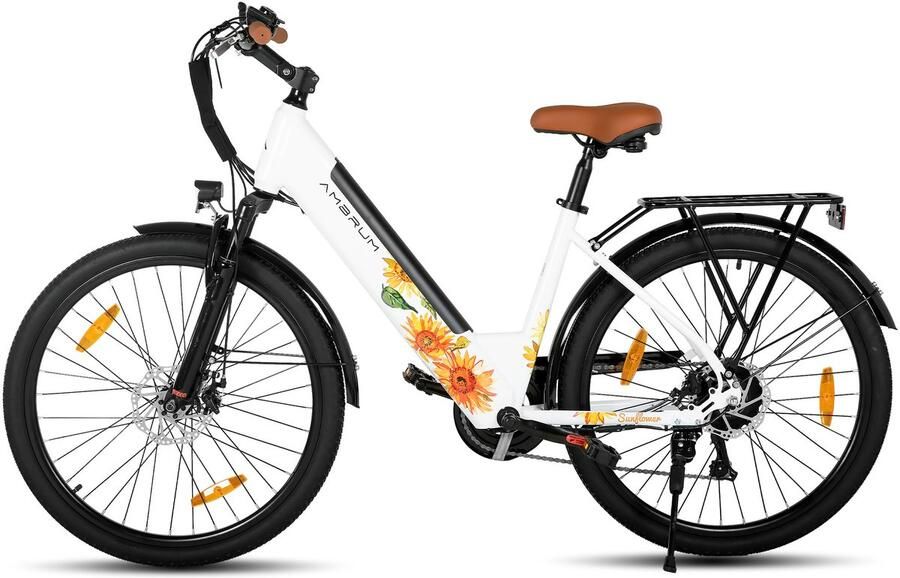 Hiland Starry elektrische stadsfiets 26 inch 250W motor 60 km actieradius 36V 10 4Ah accu Shi o 7-versnellingen Unisex Wit