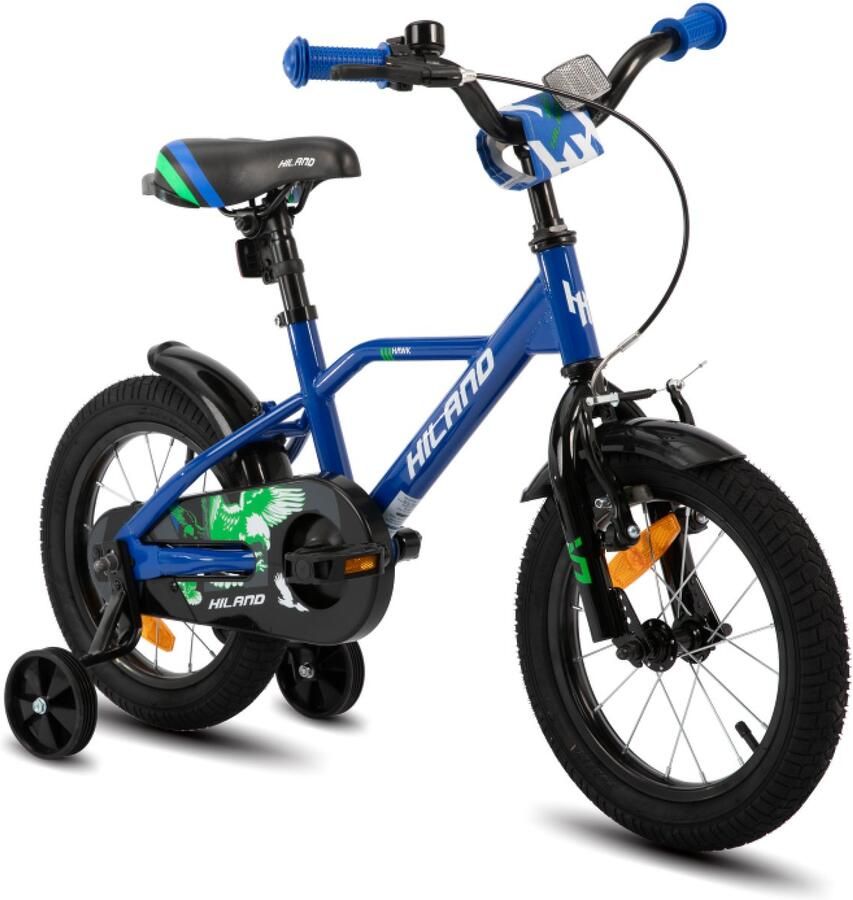 Hiland Stoere Jongensfiets 16 Inch Met Zijwieltjes & Standaard Handrem & Terugtraprem Blauw