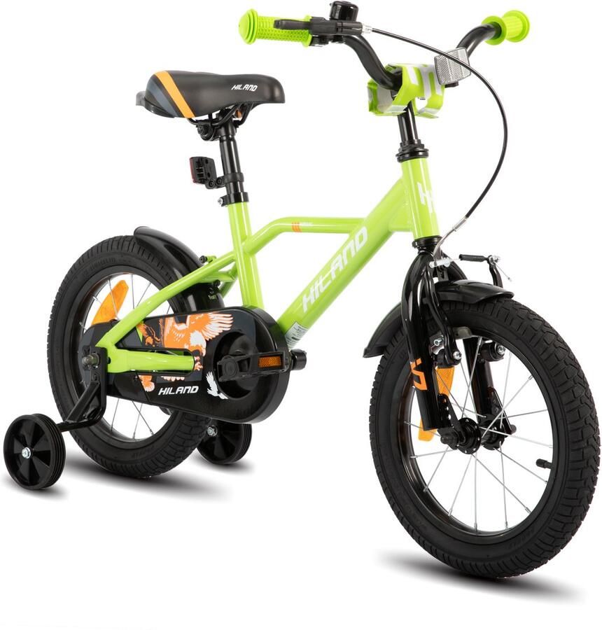 Hiland Stoere Jongensfiets 12 Inch Met Zijwieltjes & Standaard Handrem & Terugtraprem Groen