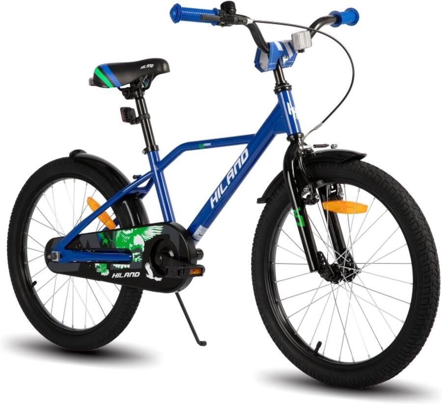 Hiland Stoere Jongensfiets 20 Inch Met Zijwieltjes & Standaard Handrem & Terugtraprem Blauw