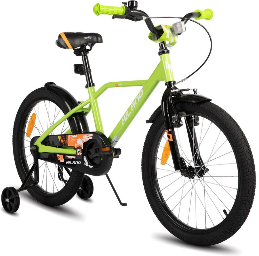 Hiland Stoere Jongensfiets 20 Inch Met Zijwieltjes & Standaard Handrem & Terugtraprem Groen
