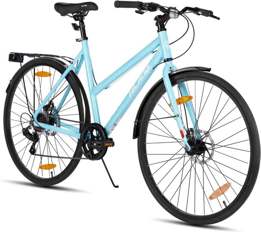 Hiland VELO Dames Racefiets 700C 7 Versnellingen Lichtgewicht Aluminium Frame Mechanische Schijfremmen Stadsfiets Commuter Bike