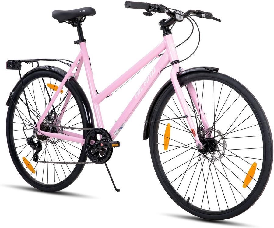 Hiland VELO Dames Racefiets 700C 7 Versnellingen Lichtgewicht Aluminium Frame Mechanische Schijfremmen Stadsfiets Commuter Bike