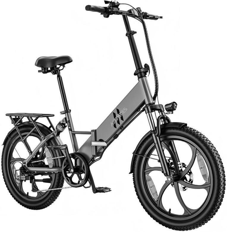 HillMiles Mile 2 Elektrische Fiets 20*3.0 Banden 250W Motor 250W 36V13Ah Batterij Shi o 7 versnellingen -55-60km Bereik Grijs