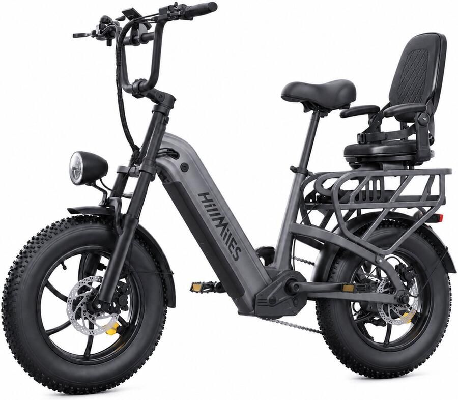 HillMiles Mile Link 1 Elektrische fiets 250W 25km u 48V 18Ah accu-hydraulische schijfrem Stadsfiets Transportfiets met kinderzitje grijs