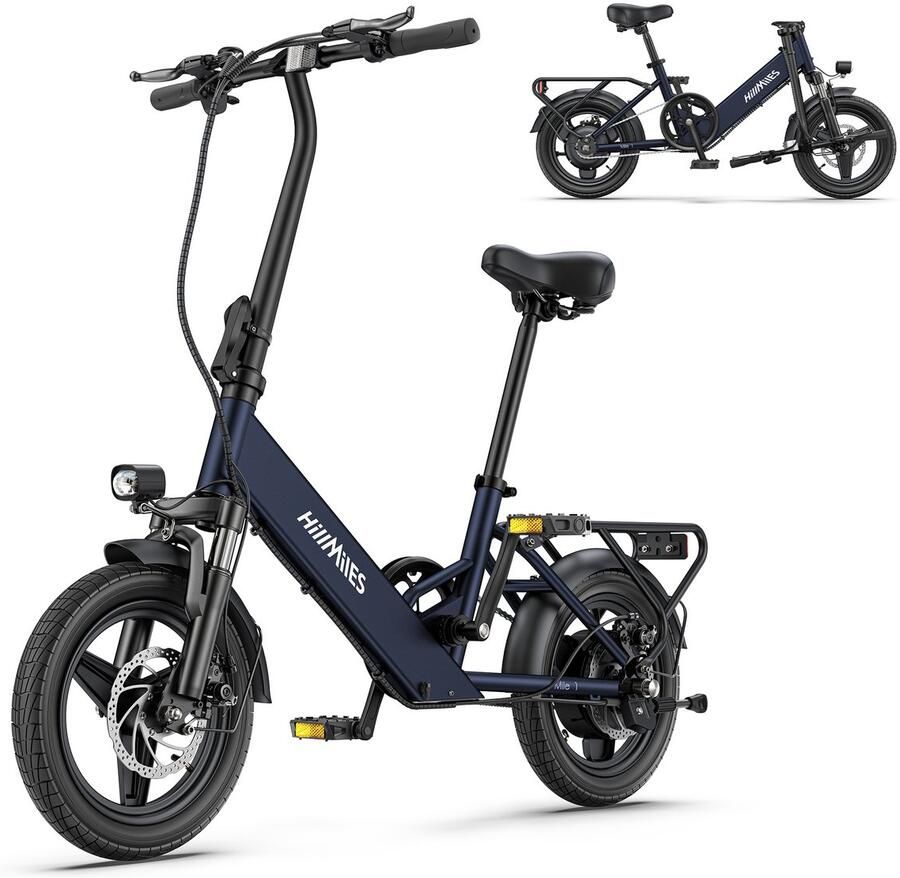 HillMiles Mile1 Elektrische Fiets Motor 250W Actieradius 60km 14 Inch -25km 36V 10.4Ah -vouwbaar E-bike -stads E-bikes & E-Nederland blauw