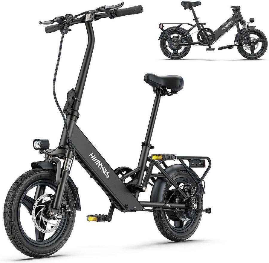 HillMiles Mile1 Elektrische Fiets Motor 250W Actieradius 60km 14 Inch -25km 36V 10.4Ah -vouwbaar E-bike -stads E-bikes & E-Nederland Zwart
