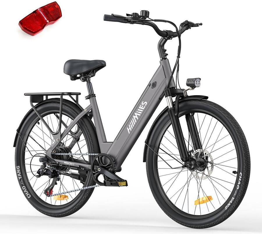 HillMiles Milecity 1 Elektrische Fiets 250W motor actieradius tot 80 km 26 inch grijs- met achterlicht