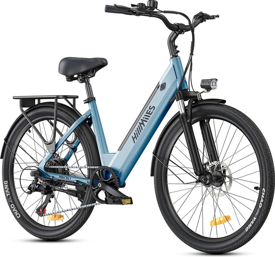 HillMiles Milecity 1 Elektrische Fiets Motor 250W Actieradius 80km Verwijderbare batterij 36V13Ah Shi o 7 versnellingen 26 Inch City Commuter EBike Blauw