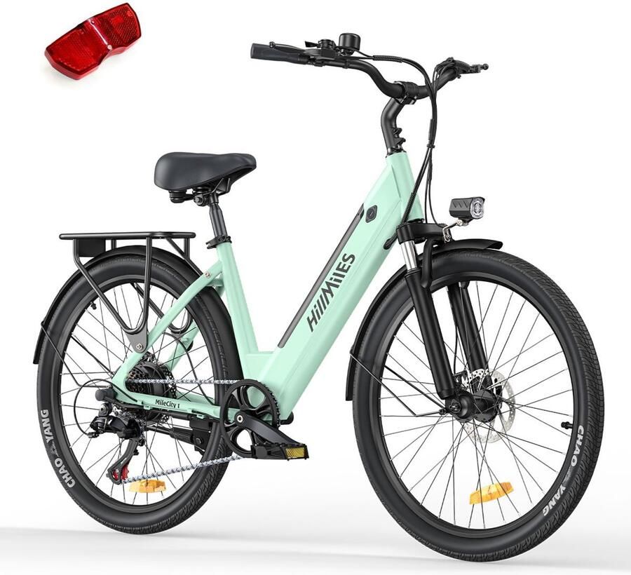 HillMiles Milecity 1 Elektrische stadsfiets 250W 80km bereik verwijderbare 36V13Ah accu Shi o 7 versnellingen 26 inch groen met achterlicht