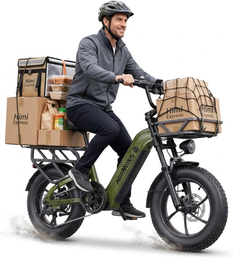 HillMiles MileLink 1 elektrische fiets 250W 65Nm begrensd tot 25 km u dubbele accu 48V 18+22 5Ah 50° stuurdraaihoek brede banden hydraulische rem en zware achterdrager voor lading geschikt voor stad en terrein Groen