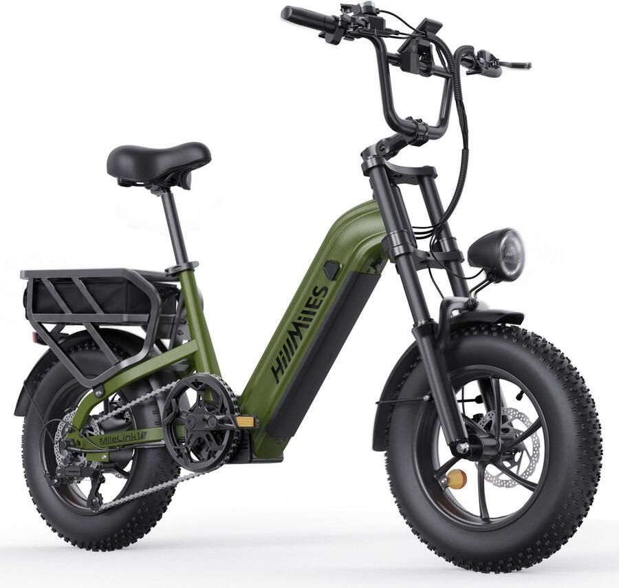 HillMiles MileLink 1 Elektrische fiets 250W 25km u met achterdrager voor zware lading 16x4 brede banden hydraulische rem stads en terreinfiets met 48V 18Ah accu 65Nm groen - Foto 2