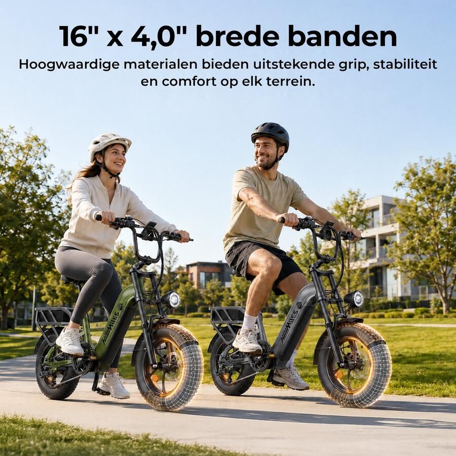 HillMiles MileLink 1 Elektrische fiets 250W 25km u met achterdrager voor zware lading 16x4 brede banden hydraulische rem stads en terreinfiets met 48V 18Ah accu 65Nm groen