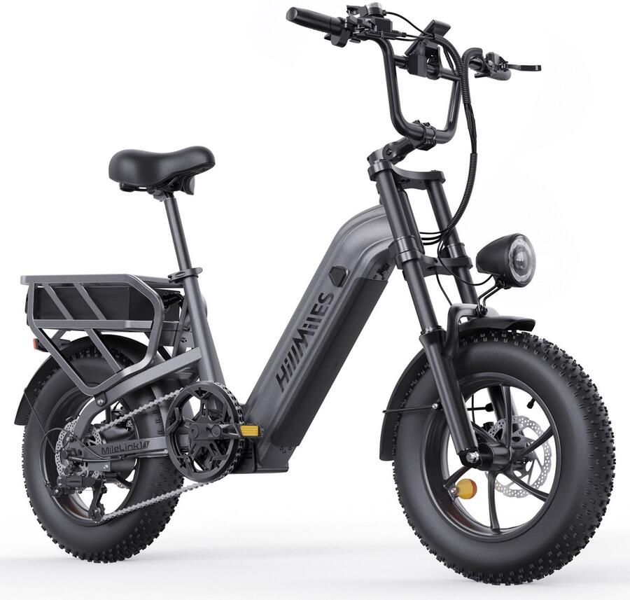 HillMiles MileLink 1 Elektrische fiets 250W 65Nm koppel 25km u dubbele 48V 18Ah+22.5AH lithium accu 16x4 brede banden hydraulische schijfrem achterdrager met hoog draagvermogen stads en off-road Grijs
