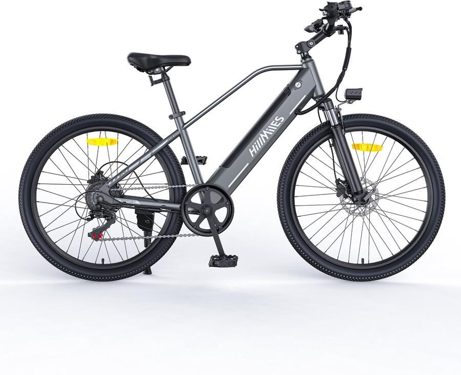 HillMiles MileTrail 1 Elektrische mountainbike 250W 25 km h snelheidssensor verwijderbare 36V 13Ah accu bereik tot 100 km 26 inch wielen voorvorkvering 7 Shi o versnellingen verstelbare stuurpen schijfrem Grijs