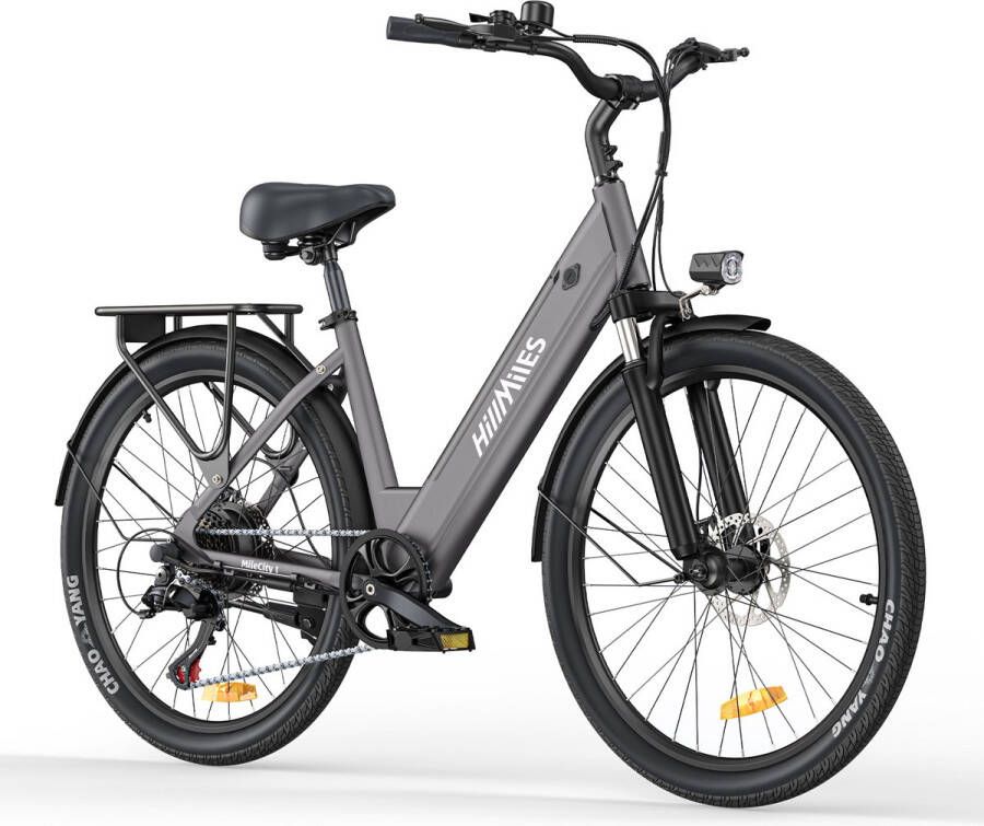 HillMiles Milecity 1 Elektrische fiets Actieradius 80km Verwijderbare batterij 48V13Ah Motor 250W Shimano 7 versnellingen 26 Inch City Commuter EBike Grijs