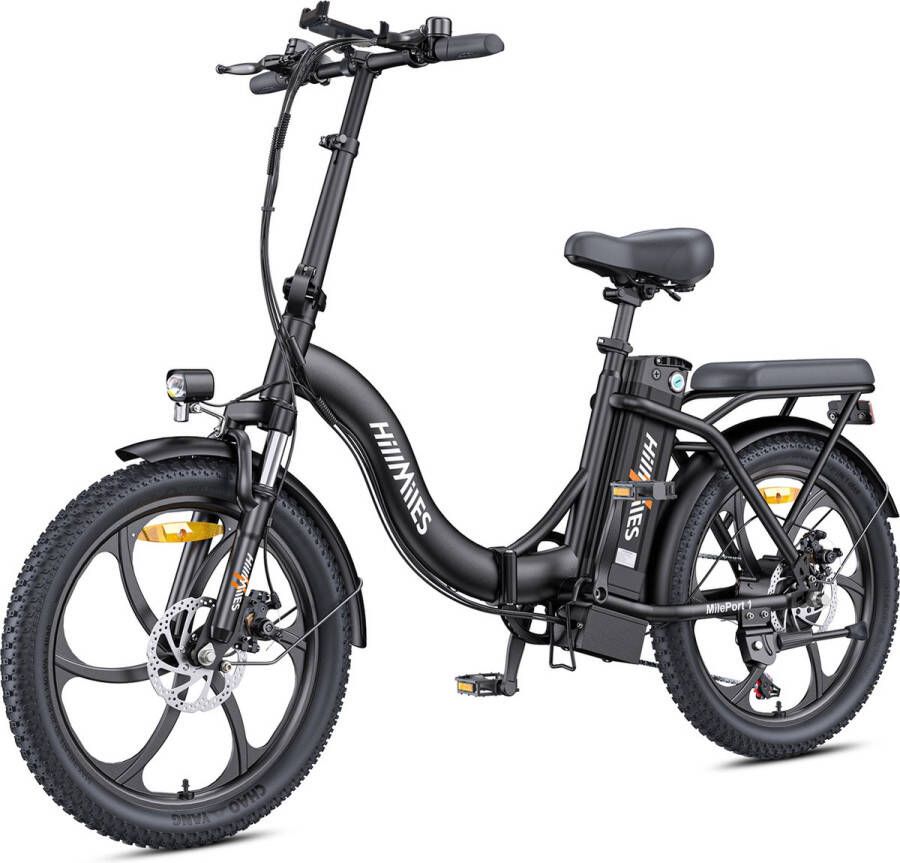 HillMiles MilePort 1 Elektrische fiets Actieradius 60km Verwijderbare batterij 48V13Ah Motor 250W Shimano 7 versnellingen 20 Inch opvouwbare City Commuter E-Bike Zwart