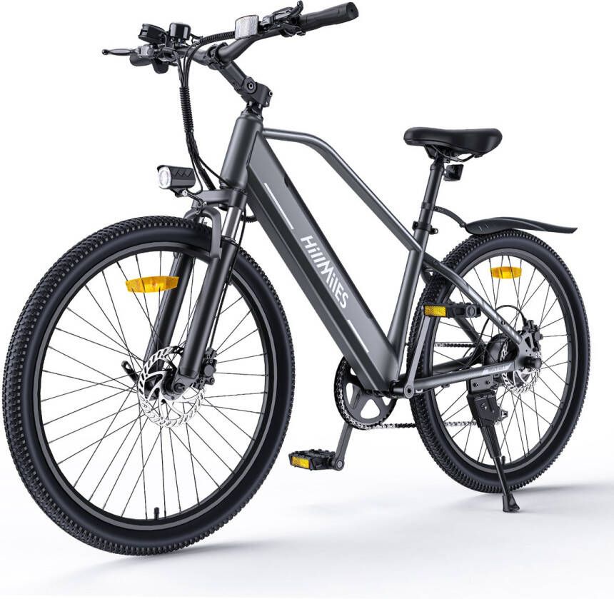 HillMiles MileTrail 1 Elektrische fiets Actieradius 80km Verwijderbare batterij 36V13Ah Motor 250W Shimano 7 versnellingen Hydraulische schijfrem 26 Inch City Commuter EBike Grijs