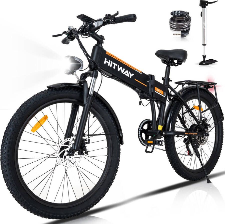 Hitway BK12 Elektrische Fiets Opvouwbare E-bike met Uitneembare Accu 26 Inch 250W Motor 12Ah Zwart Oranje