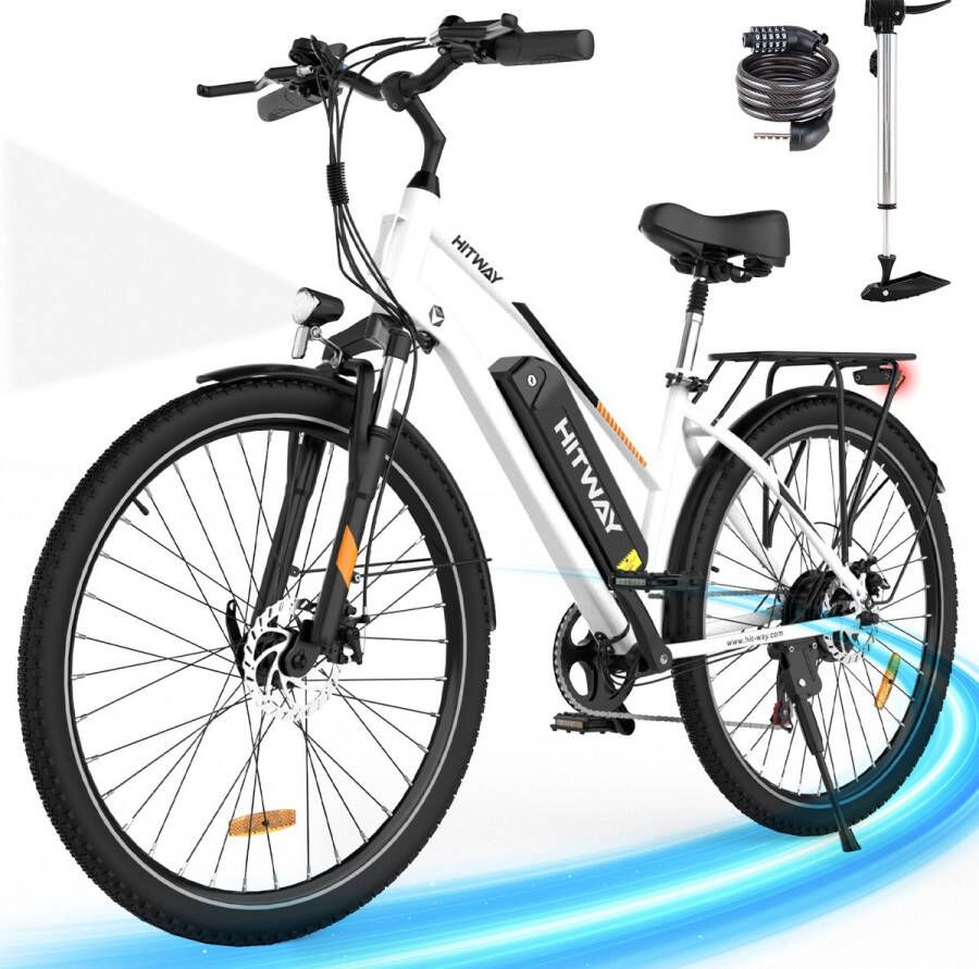 Hitway BK27S Elektrische Fiets 28 Inch City Commuter EBike 36V&13Ah -7 Versnellingen IP54 Waterdicht -wit