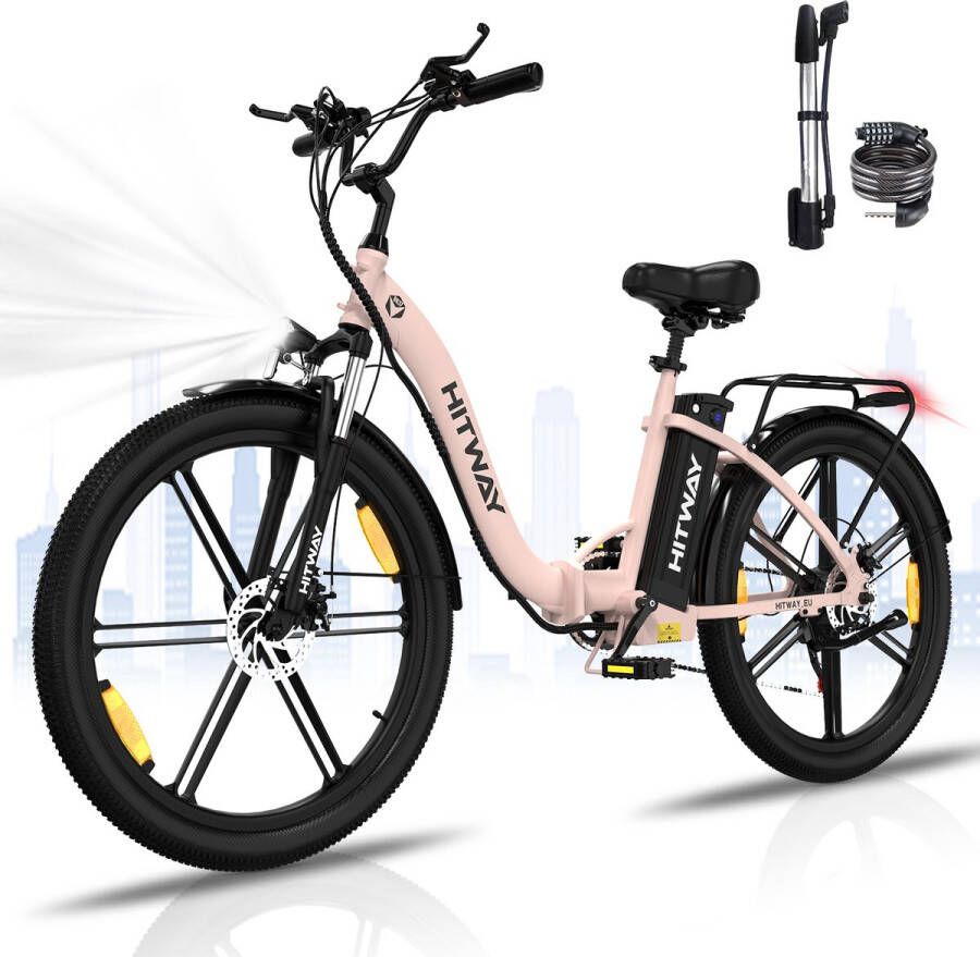 Hitway BK37 Elektrische Fiets- 26 inch E-Bike Opvouwbaar 250W 7 versnellingen Roze