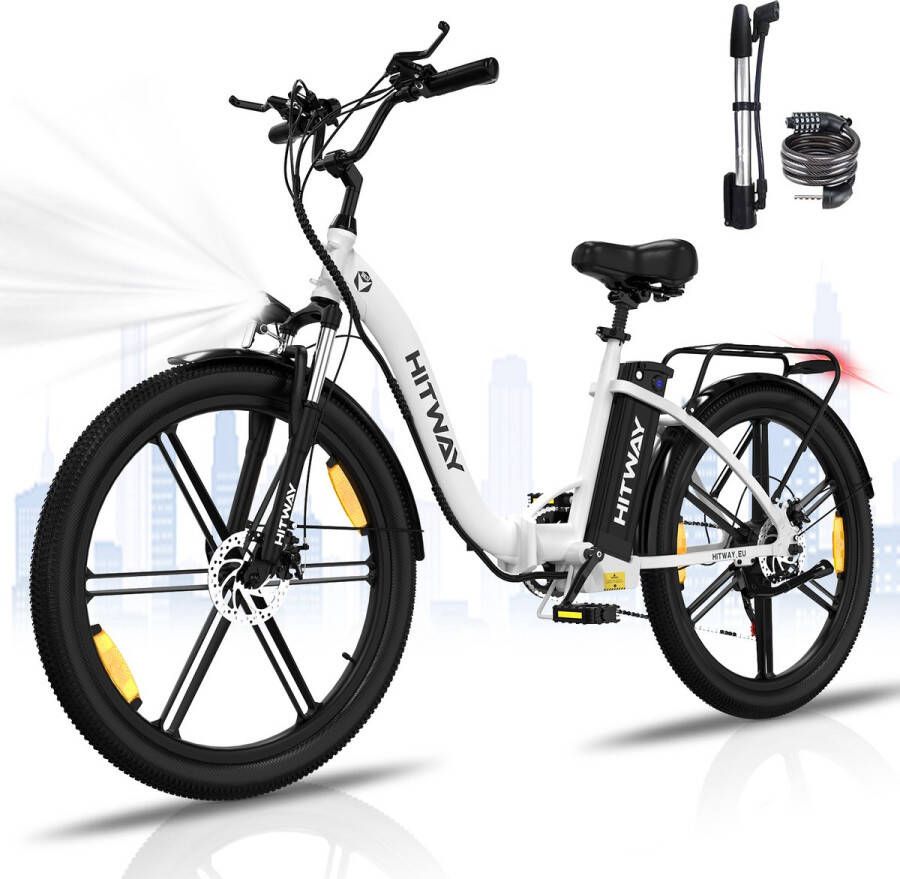 Hitway BK37 Elektrische Fiets- 26 inch E-Bike Opvouwbaar 250W 7 versnellingen wit