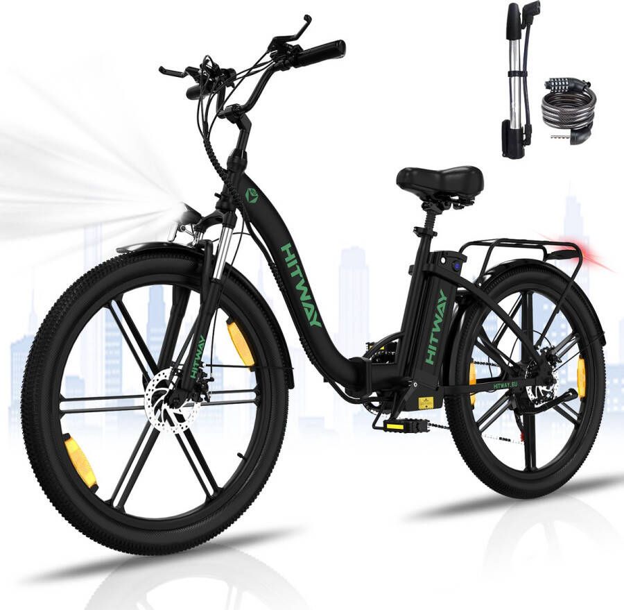 Hitway BK37 Elektrische Fiets- 26 inch E-Bike Opvouwbaar 250W 7 versnellingen zwart