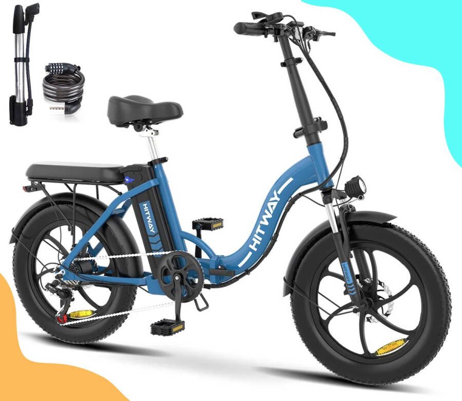 Hitway BK6S Elektrische Fiets Opvouwbare E-bike 20 Inch Fatbike 12AH 25km h 7 Versnellingen Blauw