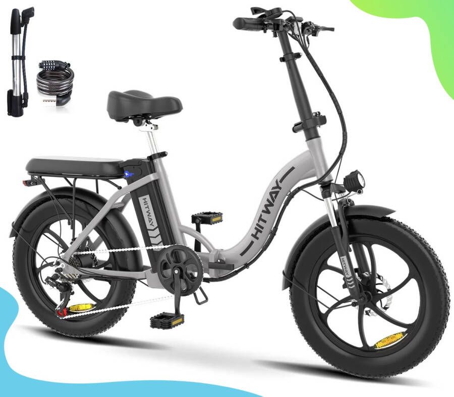 Hitway BK6S Elektrische Fiets Opvouwbare E-bike 20 Inch Fatbike 12AH 25km h 7 Versnellingen Zilver