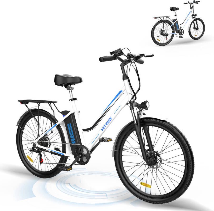 Hitway E-Bike Elektrische BK8 250W Motor 1 2Ah 26 Inch Shimano 7 versnellingen Wit
