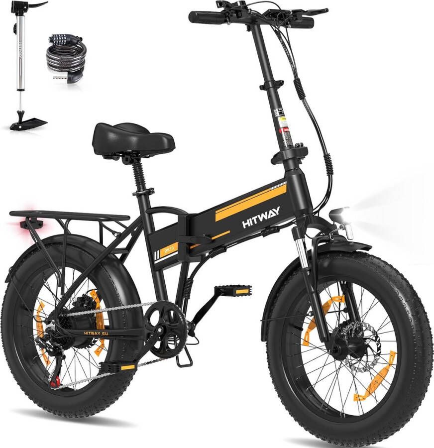 Hitway Elektrische Fiets BK10SP 20*4.0 Inch Fat Tire City Commuter EBike met Afneembare 48V 13Ah Lithium Batterij Opvouwbaar Mountain E-Bike met 250W Motor 7 Versnellingen IP54 Waterdicht