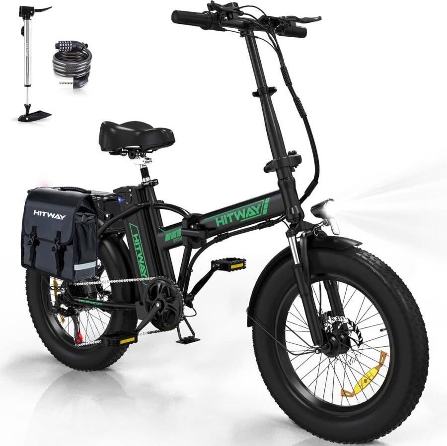 Hitway Elektrische Fiets BK11MS- 20*4.0 Inch Fat Tire City Commuter EBike met Afneembare 48V 15Ah Lithium Batterij Opvouwbaar Mountain E-Bike met 250W Motor 7 Versnellingen IP54 Waterdicht Met fietstas