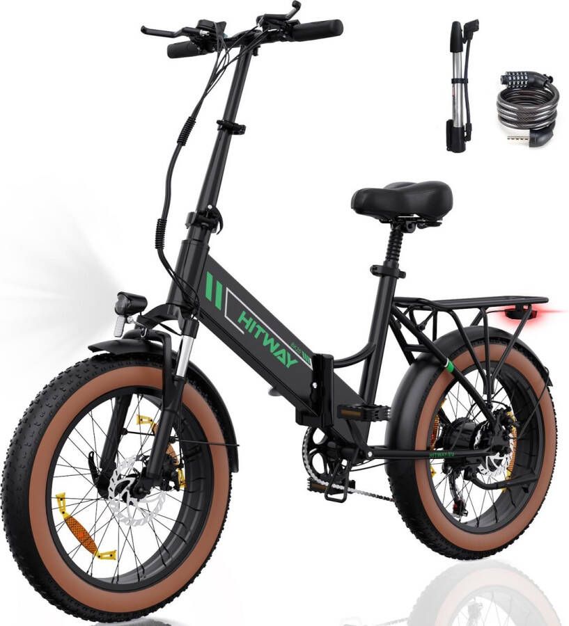 Hitway Elektrische Fiets BK20 20*4.0 Inch Fat Tire City Commuter EBike met Afneembare 48V 10.4Ah Lithium Batterij Opvouwbaar Mountain E-Bike met 250W Motor 7 Versnellingen IP54 Waterdicht