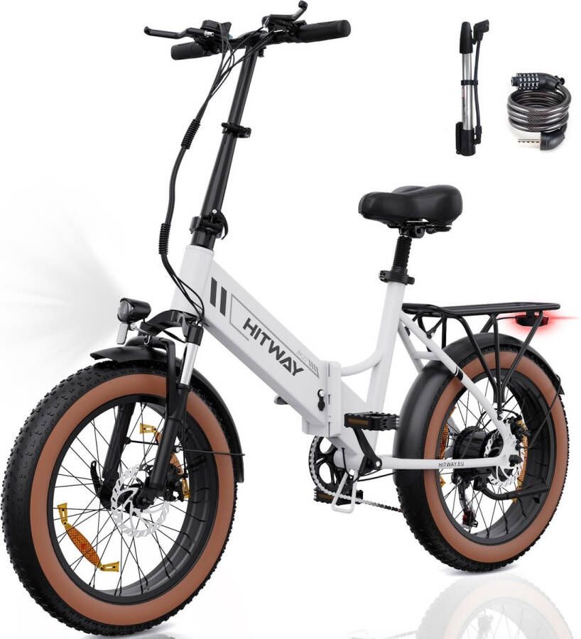 Hitway Elektrische Fiets BK20 20*4.0 Inch Fat Tire City Commuter EBike met Afneembare 48V 10.4Ah Lithium Batterij Opvouwbaar Mountain E-Bike met 250W Motor 7 Versnellingen IP54 Waterdicht