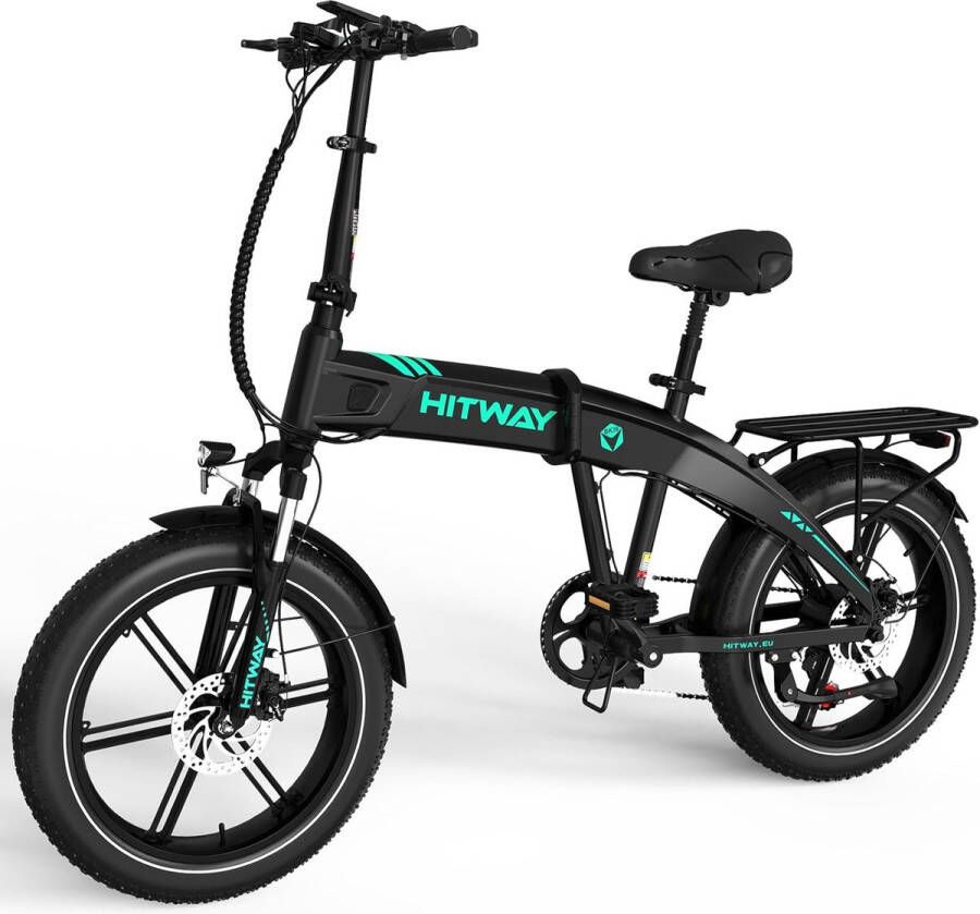 Hitway Elektrische Fiets BK36 20*4.0 Inch Fat Tire City Commuter EBike met Afneembare 48V 10.4Ah Lithium Batterij Opvouwbaar Mountain E-Bike met 250W Motor 7 Versnellingen IP54 Waterdicht