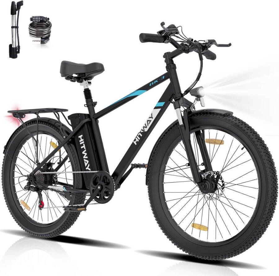 Hitway Elektrische Fiets BK3MS 26*3.0 Inch Mountain EBike met Afneembare 48V 15Ah Lithium Batterij City Commuter E-Bike met 250W Motor 7 Versnellingen IP54 Waterdicht