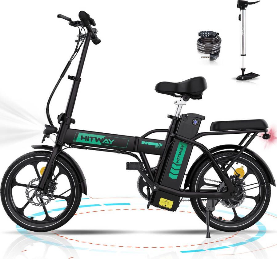 Hitway Elektrische Fiets BK5S 16 Inch City Commuter EBike met Afneembare 36V 10.4Ah Lithium Batterij Opvouwbaar E-Bike met 250W Motor IP54 Waterproof