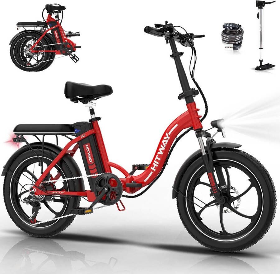 Hitway Elektrische Fiets BK6SL 20*3.0 Inch Fat Tire City Commuter EBike met Afneembare 36V 13Ah Lithium Batterij Opvouwbaar Mountain E-Bike met 250W Motor 7 Versnellingen IP54 Waterdicht