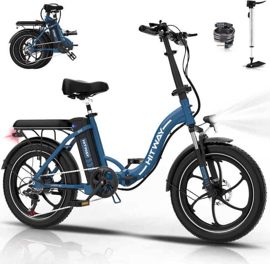 Hitway Elektrische Fiets BK6SL 20*3.0 Inch Fat Tire City Commuter EBike met Afneembare 36V 13Ah Lithium Batterij Opvouwbaar Mountain E-Bike met 250W Motor 7 Versnellingen IP54 Waterdicht