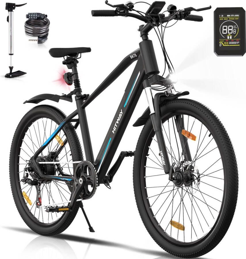 Hitway Elektrische Fiets BK7S 26Inch Mountain EBike met Afneembare 36V 12Ah Lithium Batterij City Commuter E-Bike met 250W Motor 7 Versnellingen IP54 Waterdicht