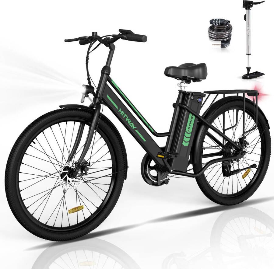 Hitway Elektrische Fiets BK8S 26 Inch City Commuter EBike met Afneembare Lithium Batterij E-Bike met 250W Motor Damesfiets IP54 Waterdicht Met fietstas