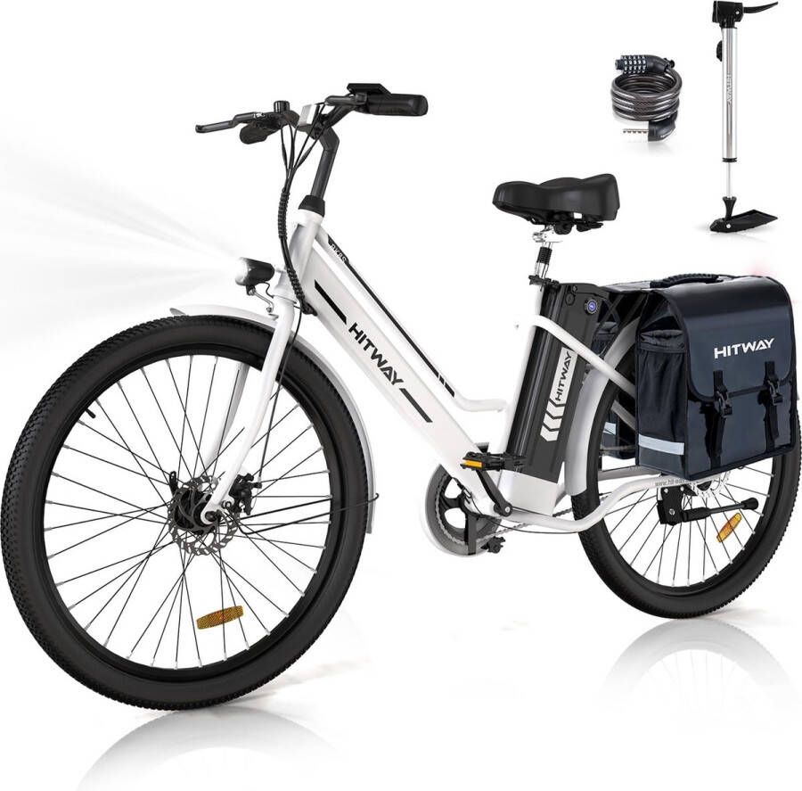 Hitway Elektrische Fiets BK8S 26 Inch City Commuter EBike met Afneembare Lithium Batterij E-Bike met 250W Motor Damesfiets IP54 Waterdicht Met fietstas