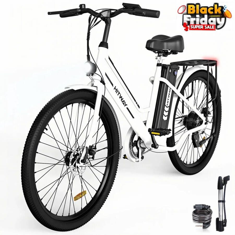 Hitway elektrische fiets 26 inch 250 W motor Li-batterij 36 V 8.4 Ah tot 35-70 km，Wit blauw